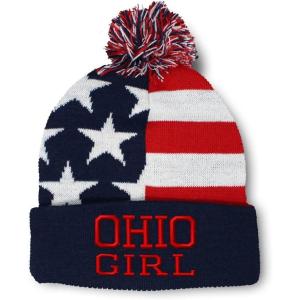 imageSpeedy Pros Pom Pom Beanies for Women Ohio Girl State USA America Embroidery Skull Cap Girl Winter Hats for Men 1 SizeAmerican Flag Design Only