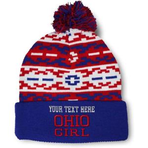 imageSpeedy Pros Pom Pom Beanies for Women Ohio Girl State USA America Embroidery Skull Cap Girl Winter Hats for Men 1 SizeAmerican Pixel Personalized Text Here