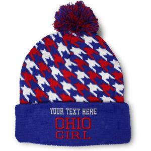 imageSpeedy Pros Pom Pom Beanies for Women Ohio Girl State USA America Embroidery Skull Cap Girl Winter Hats for Men 1 SizeAmerican Stars Personalized Text Here