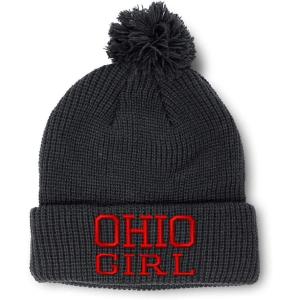 imageSpeedy Pros Pom Pom Beanies for Women Ohio Girl State USA America Embroidery Skull Cap Girl Winter Hats for Men 1 SizeBlack Design Only