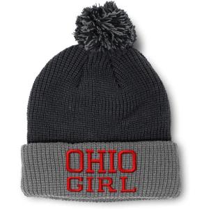 imageSpeedy Pros Pom Pom Beanies for Women Ohio Girl State USA America Embroidery Skull Cap Girl Winter Hats for Men 1 SizeBlack Grey Design Only