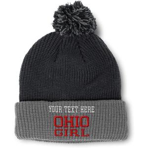 imageSpeedy Pros Pom Pom Beanies for Women Ohio Girl State USA America Embroidery Skull Cap Girl Winter Hats for Men 1 SizeBlack Grey Personalized Text Here