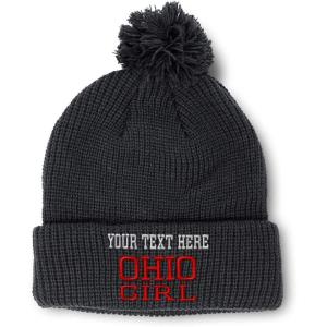 imageSpeedy Pros Pom Pom Beanies for Women Ohio Girl State USA America Embroidery Skull Cap Girl Winter Hats for Men 1 SizeBlack Personalized Text Here