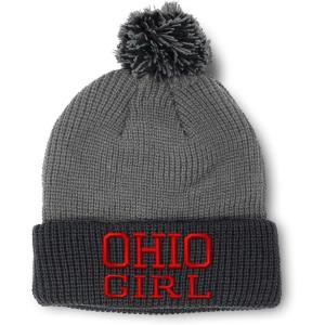 imageSpeedy Pros Pom Pom Beanies for Women Ohio Girl State USA America Embroidery Skull Cap Girl Winter Hats for Men 1 SizeGrey Black Design Only
