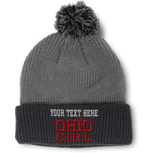 imageSpeedy Pros Pom Pom Beanies for Women Ohio Girl State USA America Embroidery Skull Cap Girl Winter Hats for Men 1 SizeGrey Black Personalized Text Here