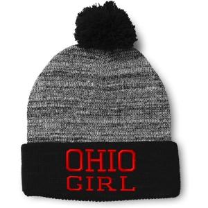 imageSpeedy Pros Pom Pom Beanies for Women Ohio Girl State USA America Embroidery Skull Cap Girl Winter Hats for Men 1 SizeHeather Gray Black Design Only