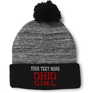 imageSpeedy Pros Pom Pom Beanies for Women Ohio Girl State USA America Embroidery Skull Cap Girl Winter Hats for Men 1 SizeHeather Gray Black Personalized Text Here