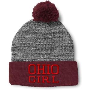 imageSpeedy Pros Pom Pom Beanies for Women Ohio Girl State USA America Embroidery Skull Cap Girl Winter Hats for Men 1 SizeHeather Gray Burgundy Design Only