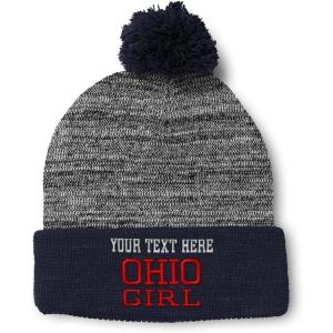 imageSpeedy Pros Pom Pom Beanies for Women Ohio Girl State USA America Embroidery Skull Cap Girl Winter Hats for Men 1 SizeHeather Gray Navy Personalized Text Here
