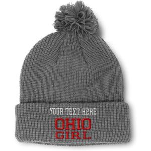imageSpeedy Pros Pom Pom Beanies for Women Ohio Girl State USA America Embroidery Skull Cap Girl Winter Hats for Men 1 SizeLight Grey Personalized Text Here