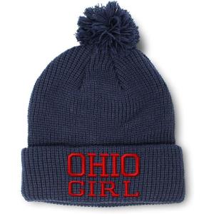 imageSpeedy Pros Pom Pom Beanies for Women Ohio Girl State USA America Embroidery Skull Cap Girl Winter Hats for Men 1 SizeNavy Design Only