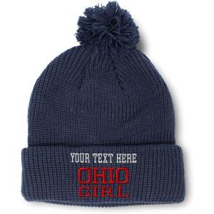 imageSpeedy Pros Pom Pom Beanies for Women Ohio Girl State USA America Embroidery Skull Cap Girl Winter Hats for Men 1 SizeNavy Personalized Text Here