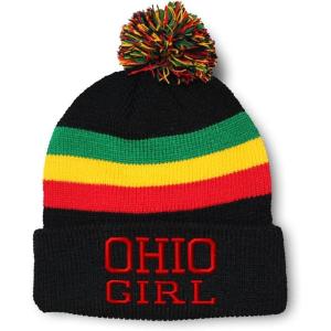 imageSpeedy Pros Pom Pom Beanies for Women Ohio Girl State USA America Embroidery Skull Cap Girl Winter Hats for Men 1 SizeRasta Design Only
