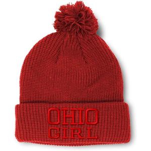 imageSpeedy Pros Pom Pom Beanies for Women Ohio Girl State USA America Embroidery Skull Cap Girl Winter Hats for Men 1 SizeRed Design Only