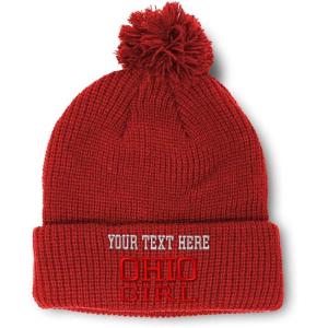 imageSpeedy Pros Pom Pom Beanies for Women Ohio Girl State USA America Embroidery Skull Cap Girl Winter Hats for Men 1 SizeRed Personalized Text Here