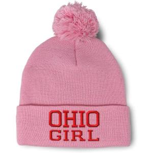 imageSpeedy Pros Pom Pom Beanies for Women Ohio Girl State USA America Embroidery Skull Cap Girl Winter Hats for Men 1 SizeSoft Pink Design Only