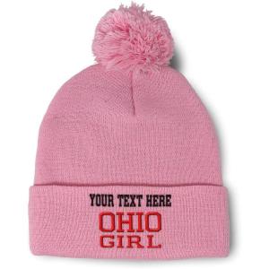 imageSpeedy Pros Pom Pom Beanies for Women Ohio Girl State USA America Embroidery Skull Cap Girl Winter Hats for Men 1 SizeSoft Pink Personalized Text Here