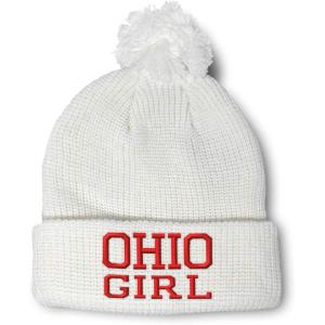 imageSpeedy Pros Pom Pom Beanies for Women Ohio Girl State USA America Embroidery Skull Cap Girl Winter Hats for Men 1 SizeWhite Design Only