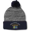 imageCustom Pom Pom Beanies for Women Sweden Sverige Flag Embroidery Skull Cap Flags Winter Hats for Men 1 SizeHeather Gray Navy Personalized Text Here
