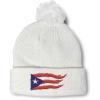 imagePom Pom Beanies for Women Puerto Rico Flame Flag Black Embroidery Skull Cap Winter Hats for Men 1 SizeWhite Design Only