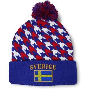 imageCustom Pom Pom Beanies for Women Sweden Sverige Flag Embroidery Skull Cap Flags Winter Hats for Men 1 SizeAmerican Stars Design Only