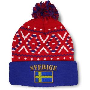 imageCustom Pom Pom Beanies for Women Sweden Sverige Flag Embroidery Skull Cap Flags Winter Hats for Men 1 SizeAmerican X Design Only