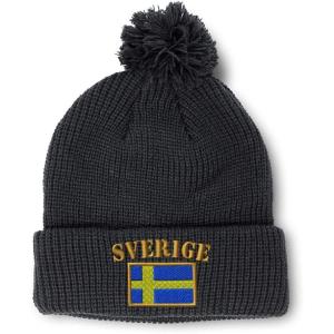 imageCustom Pom Pom Beanies for Women Sweden Sverige Flag Embroidery Skull Cap Flags Winter Hats for Men 1 SizeBlack Design Only