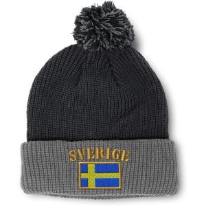 imageCustom Pom Pom Beanies for Women Sweden Sverige Flag Embroidery Skull Cap Flags Winter Hats for Men 1 SizeBlack Grey Design Only
