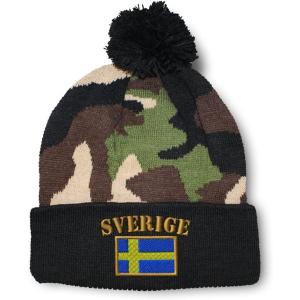 imageCustom Pom Pom Beanies for Women Sweden Sverige Flag Embroidery Skull Cap Flags Winter Hats for Men 1 SizeCamo Design Only