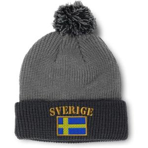 imageCustom Pom Pom Beanies for Women Sweden Sverige Flag Embroidery Skull Cap Flags Winter Hats for Men 1 SizeGrey Black Design Only