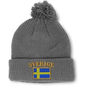 imageCustom Pom Pom Beanies for Women Sweden Sverige Flag Embroidery Skull Cap Flags Winter Hats for Men 1 SizeLight Grey Design Only