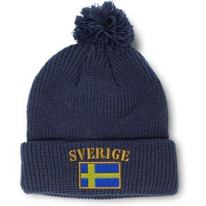 imageCustom Pom Pom Beanies for Women Sweden Sverige Flag Embroidery Skull Cap Flags Winter Hats for Men 1 SizeNavy Design Only