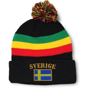 imageCustom Pom Pom Beanies for Women Sweden Sverige Flag Embroidery Skull Cap Flags Winter Hats for Men 1 SizeRasta Design Only