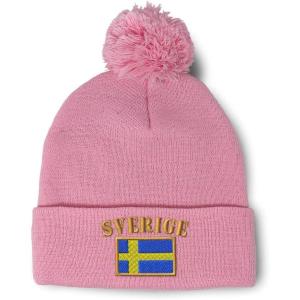 imageCustom Pom Pom Beanies for Women Sweden Sverige Flag Embroidery Skull Cap Flags Winter Hats for Men 1 SizeSoft Pink Design Only