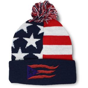 imagePom Pom Beanies for Women Puerto Rico Flame Flag Black Embroidery Skull Cap Winter Hats for Men 1 SizeAmerican Flag Design Only