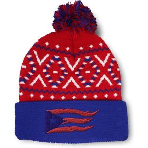 imagePom Pom Beanies for Women Puerto Rico Flame Flag Black Embroidery Skull Cap Winter Hats for Men 1 SizeAmerican X Design Only