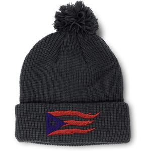 imagePom Pom Beanies for Women Puerto Rico Flame Flag Black Embroidery Skull Cap Winter Hats for Men 1 SizeBlack Design Only