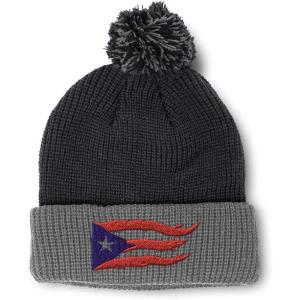 imagePom Pom Beanies for Women Puerto Rico Flame Flag Black Embroidery Skull Cap Winter Hats for Men 1 SizeBlack Grey Design Only