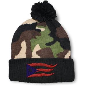 imagePom Pom Beanies for Women Puerto Rico Flame Flag Black Embroidery Skull Cap Winter Hats for Men 1 SizeCamo Design Only
