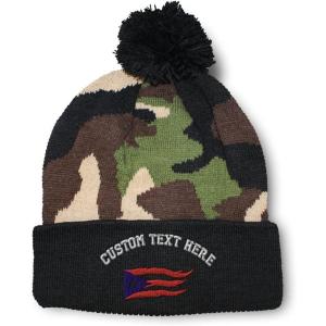imagePom Pom Beanies for Women Puerto Rico Flame Flag Black Embroidery Skull Cap Winter Hats for Men 1 SizeCamo Personalized Text Here
