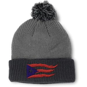 imagePom Pom Beanies for Women Puerto Rico Flame Flag Black Embroidery Skull Cap Winter Hats for Men 1 SizeGrey Black Design Only