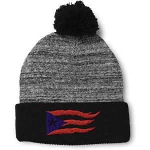 imagePom Pom Beanies for Women Puerto Rico Flame Flag Black Embroidery Skull Cap Winter Hats for Men 1 SizeHeather Gray Black Design Only