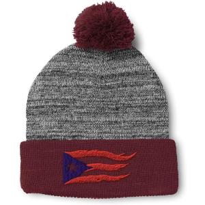 imagePom Pom Beanies for Women Puerto Rico Flame Flag Black Embroidery Skull Cap Winter Hats for Men 1 SizeHeather Gray Burgundy Design Only