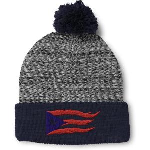 imagePom Pom Beanies for Women Puerto Rico Flame Flag Black Embroidery Skull Cap Winter Hats for Men 1 SizeHeather Gray Navy Design Only