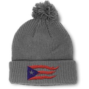 imagePom Pom Beanies for Women Puerto Rico Flame Flag Black Embroidery Skull Cap Winter Hats for Men 1 SizeLight Grey Design Only