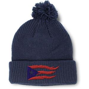 imagePom Pom Beanies for Women Puerto Rico Flame Flag Black Embroidery Skull Cap Winter Hats for Men 1 SizeNavy Design Only