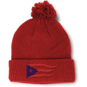imagePom Pom Beanies for Women Puerto Rico Flame Flag Black Embroidery Skull Cap Winter Hats for Men 1 SizeRed Design Only