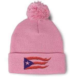 imagePom Pom Beanies for Women Puerto Rico Flame Flag Black Embroidery Skull Cap Winter Hats for Men 1 SizeSoft Pink Design Only