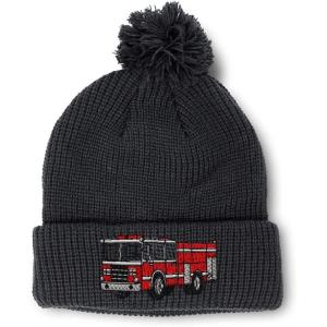 imageSpeedy Pros Pom Pom Beanies for Women Fire Engine Truck A Embroidery Skull Cap Winter Hats for Men Acrylic 1 SizeBlack Design Only