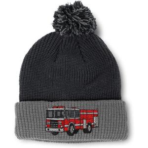 imageSpeedy Pros Pom Pom Beanies for Women Fire Engine Truck A Embroidery Skull Cap Winter Hats for Men Acrylic 1 SizeBlack Grey Design Only